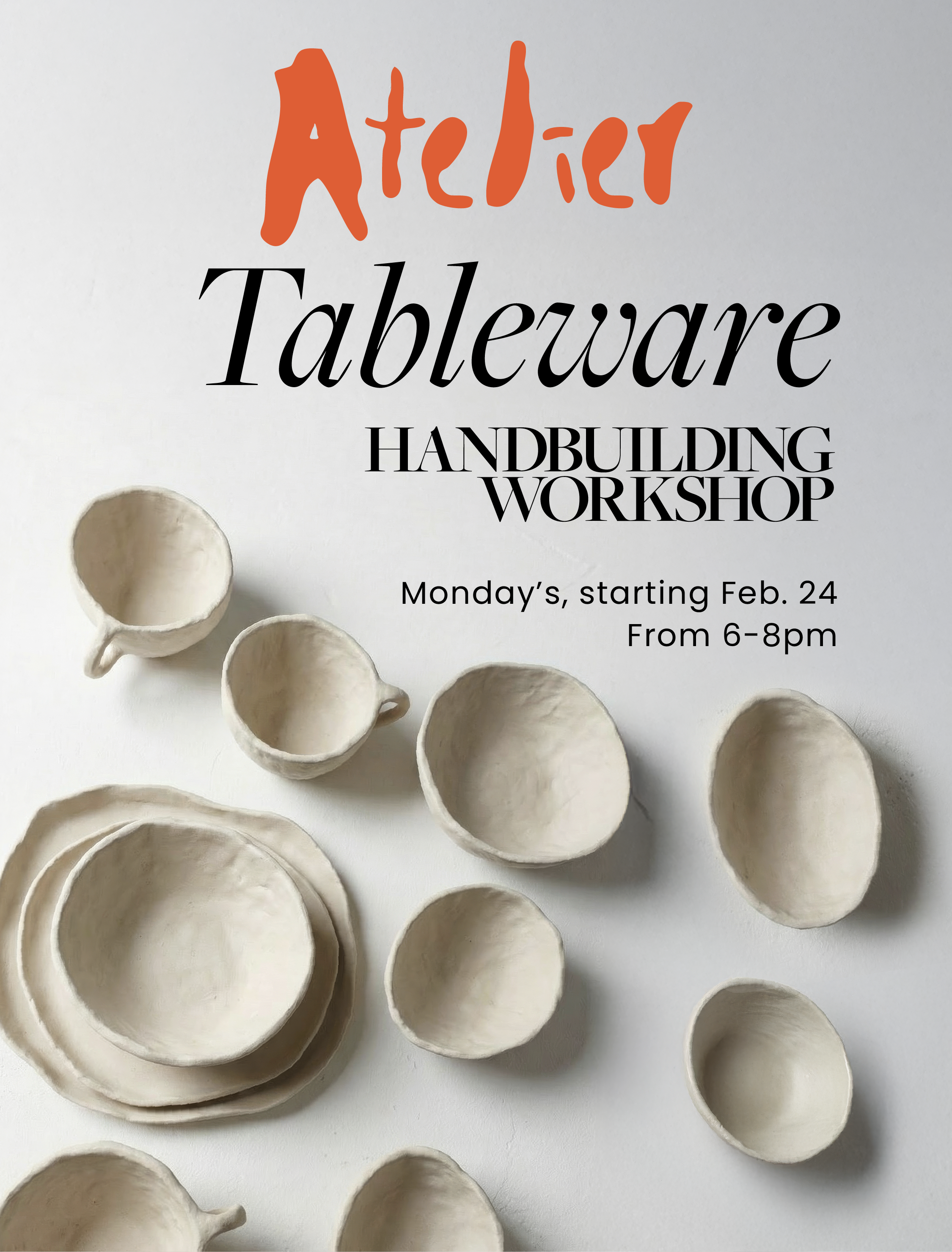 5-Week Tableware Set Handbuilding Course (Tuesdays, February 24–March 24 · 6:00–7:30 PM)