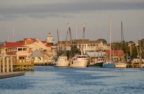 Shrimp boats docked along Shem Creek in Mount Pleasant, SC