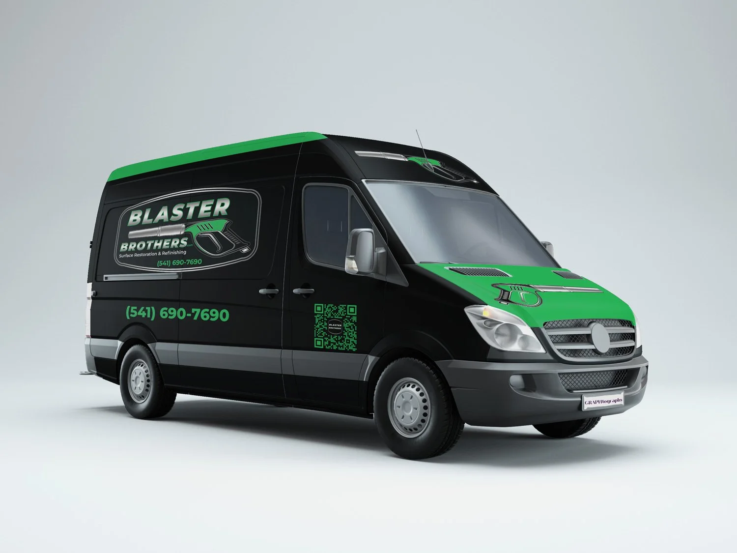 Van with vinyl graphics