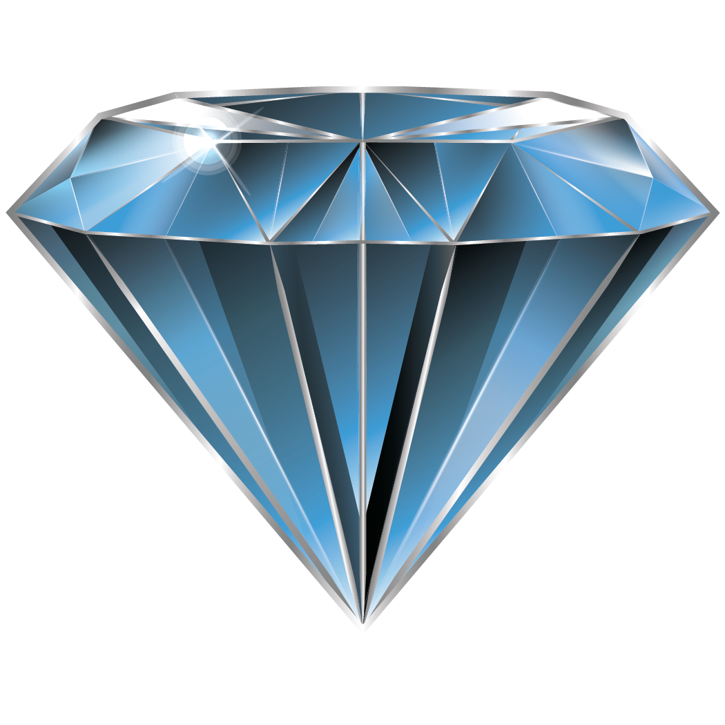 A large, shiny, blue diamond with facets reflecting light.