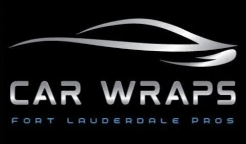 Logo for Car Wraps Fort Lauderdale Pros featuring stylized lines resembling a car and text describing the business.