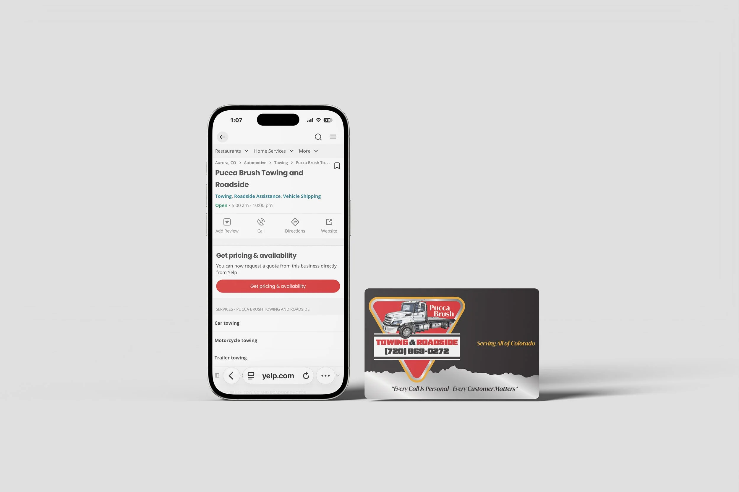 Yelp Business Profile for Towing & Roadside