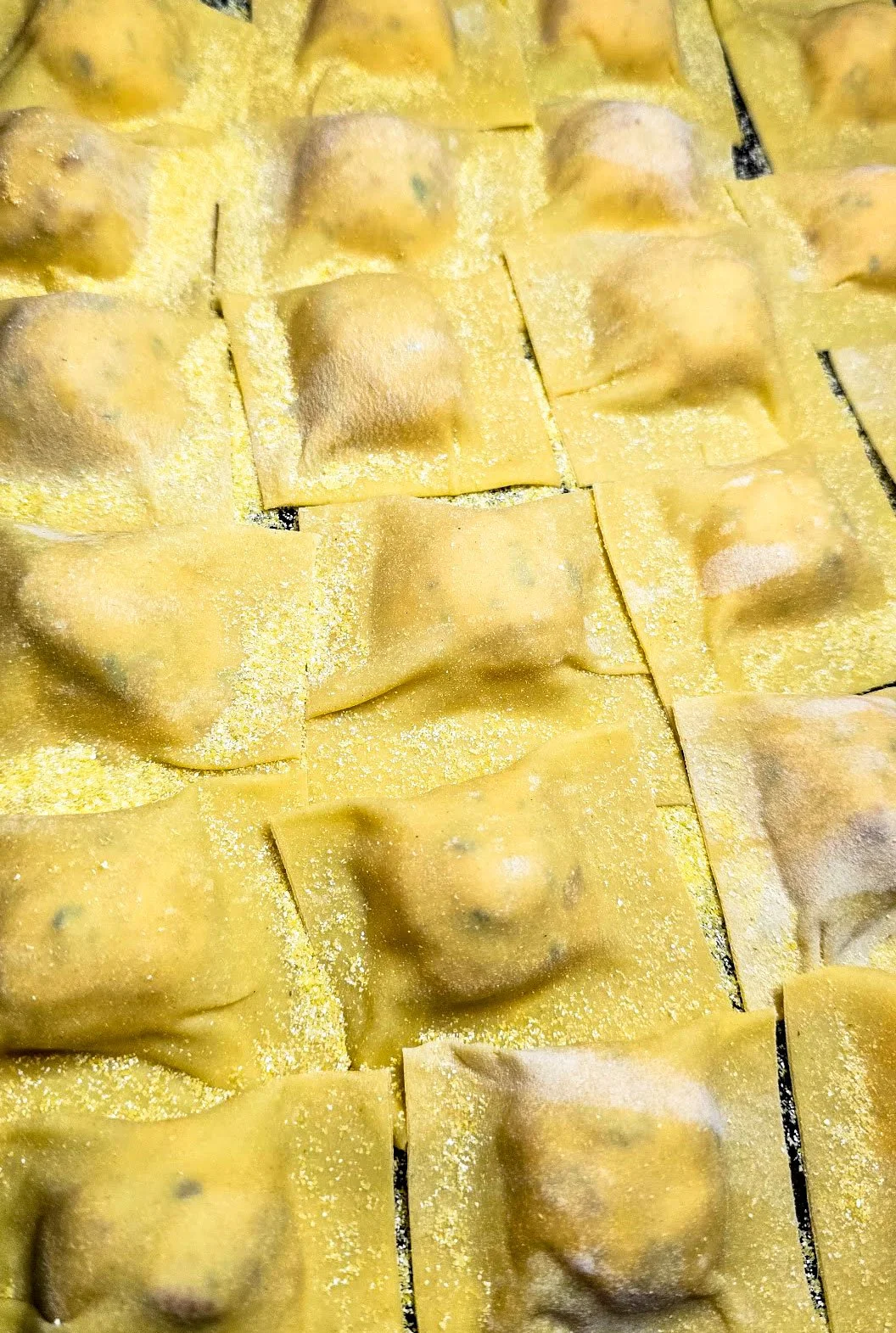 Freshly made ravioli ready for cooking