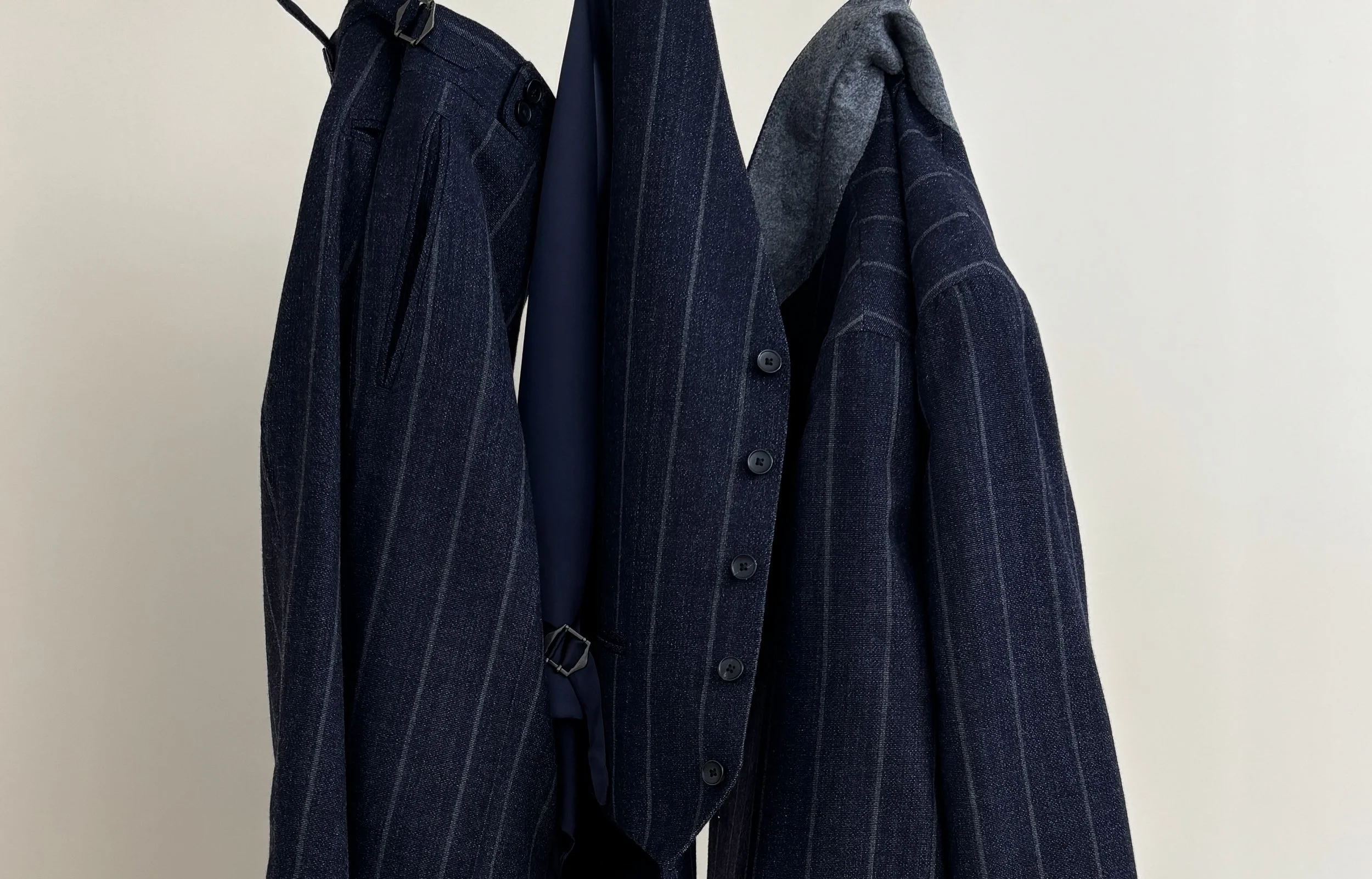 Custom made 3 piece navy pinstripe suit