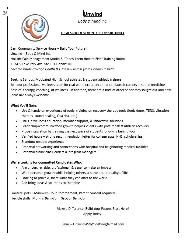 Community Service Hours and Internships for High School Students near Hobart and Merrillville Indiana