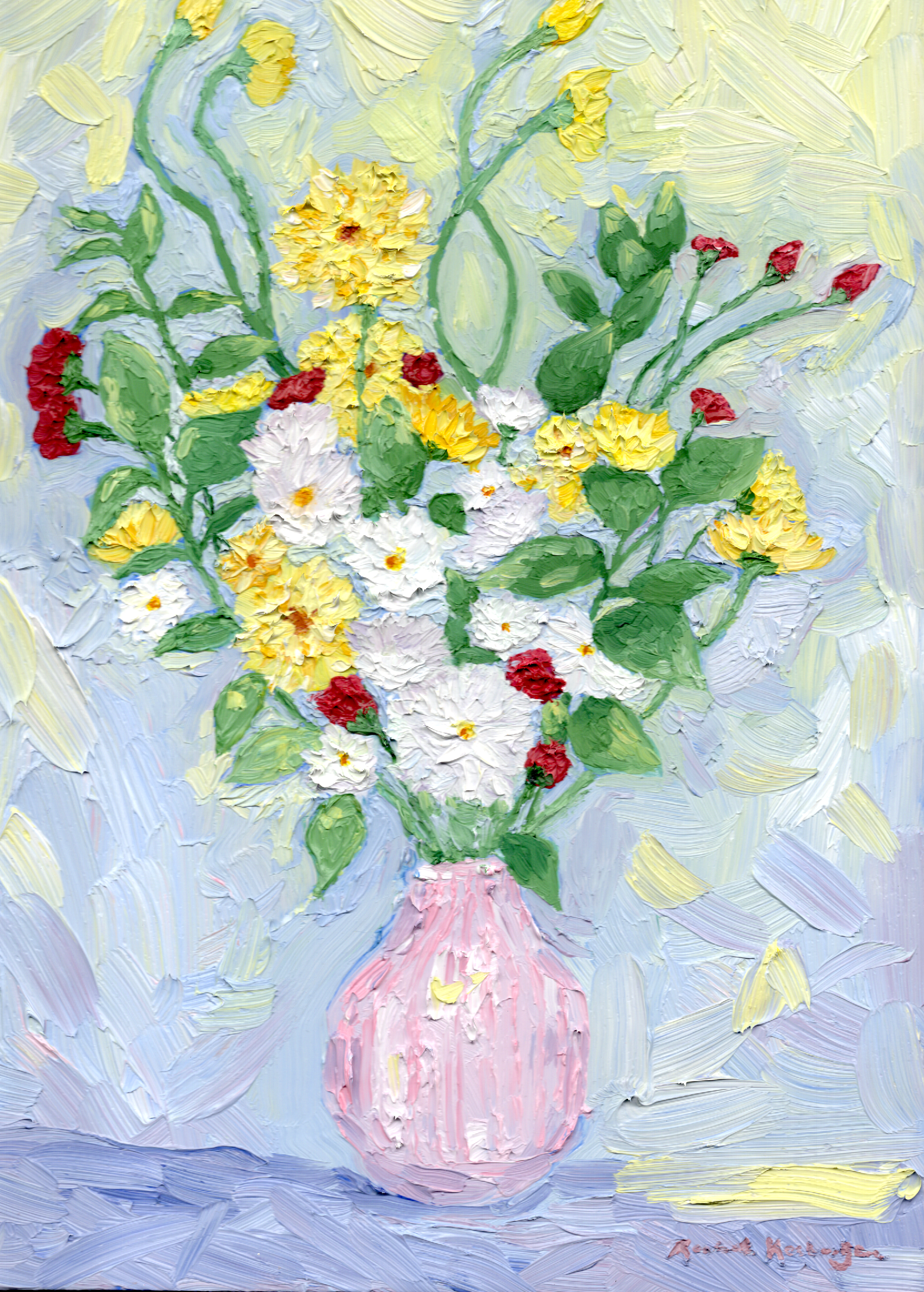 "Farmers market bouquet" No. 4, Oil on wood 12x9 (for sale)