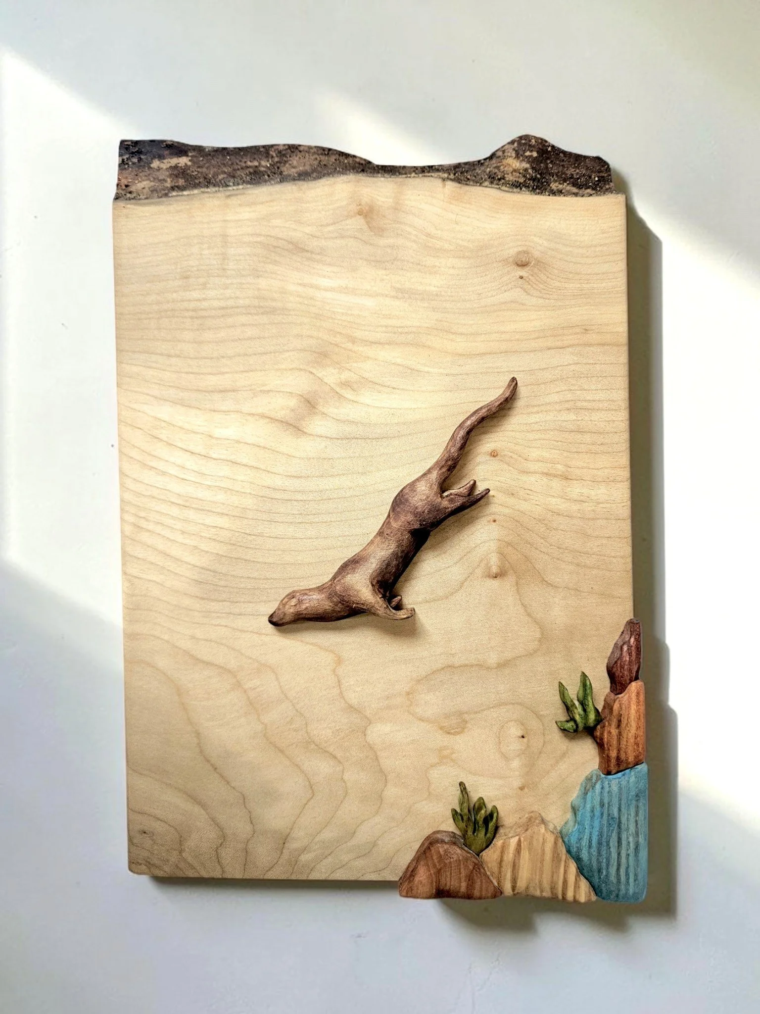 Diving Otter — Handcrafted Scottish Wood Original Art
