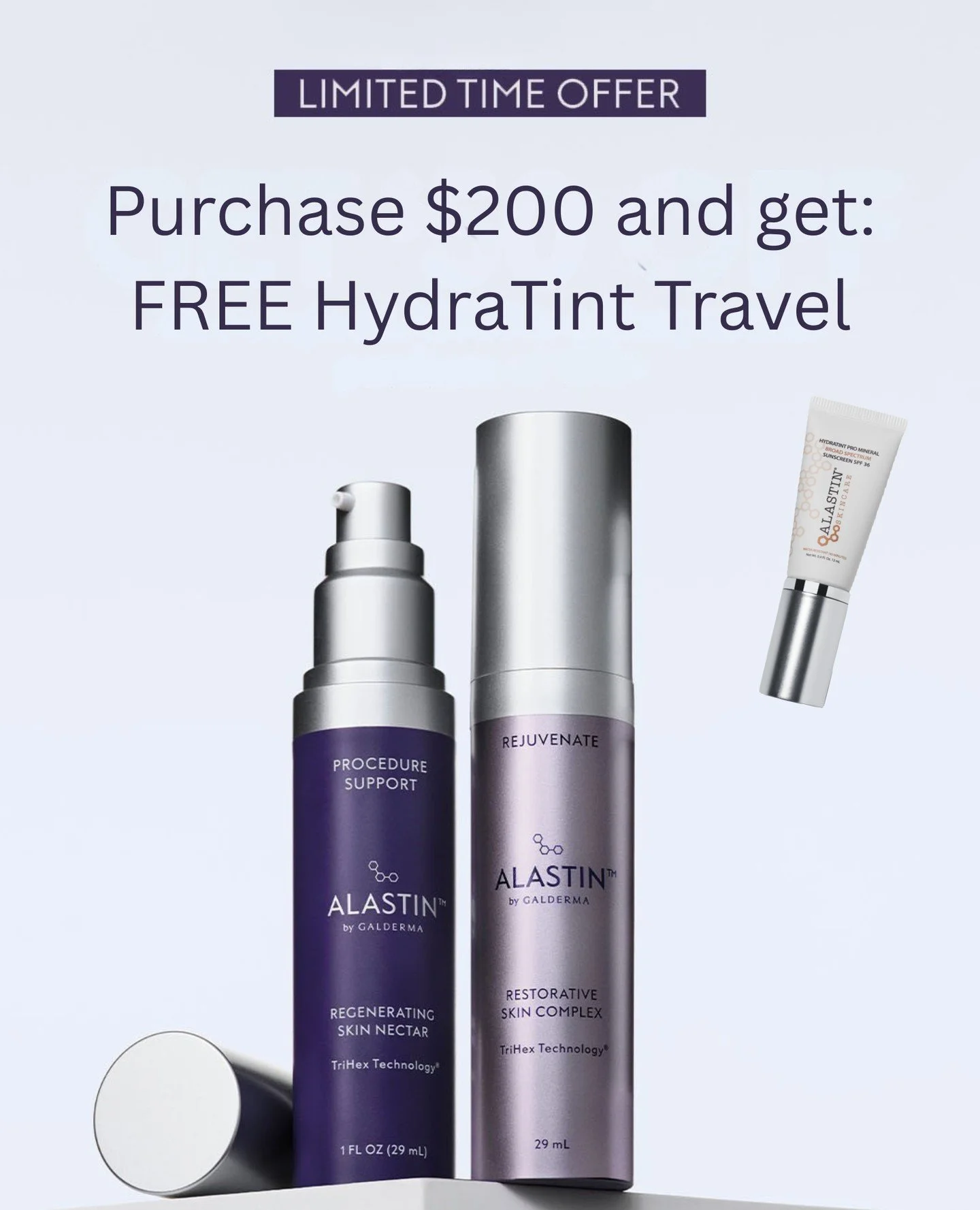 🌸🪻MARCH PROMO 🌼🌷⁠
⁠
ALASTIN is at it again offering a fabulous gift with purchase this month! ⁠
With your $200 @alastinskincare purchase, receive a FREE HydraTint travel - just in time for spring break! ☀️🏖️⁠
⁠
Stock up on your favorite products