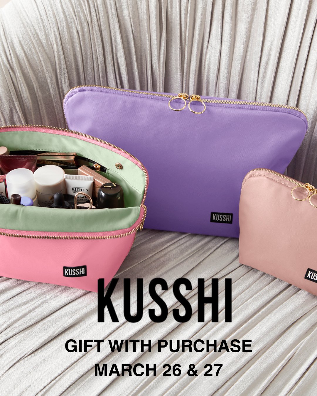 Kusshi bags are a Woo favorite ✨️🤩 Now's the time to try the product line if you haven't already because TODAY &amp; TOMORROW, you will receive a complimentary organizer with your $75 purchase. ⁠
⁠
Kusshi bags are:⁠
🫧 durable and can sustain up to 