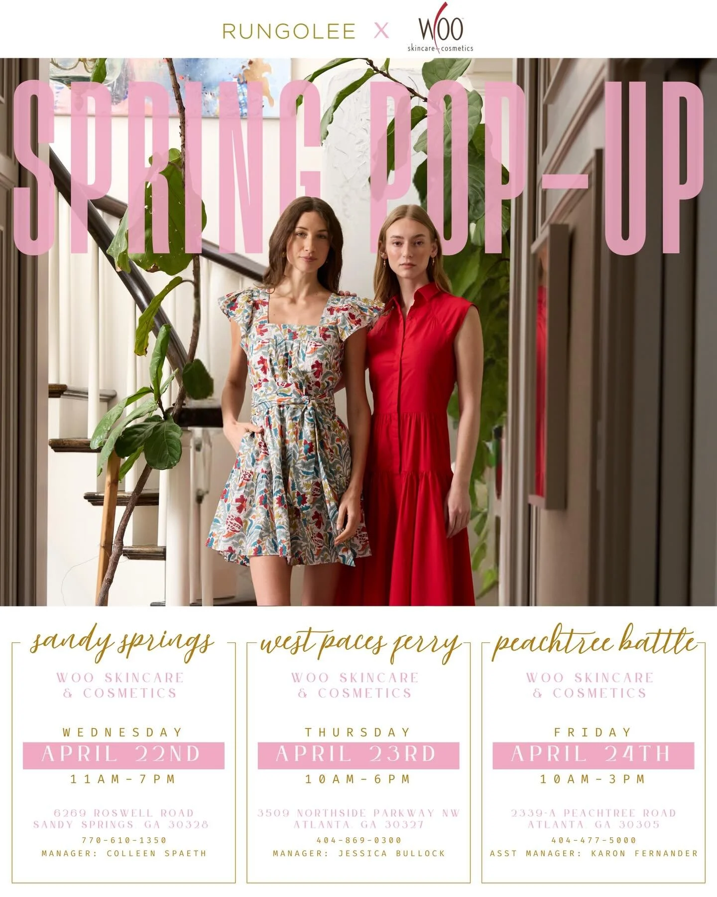 Spring dresses and sips? Say less! 🥂🌸⁠
⁠
@rungolee is coming to all Woo Atlanta locations for a sip &amp; shop you won&rsquo;t want to miss! Think beautiful, easy spring dresses, something refreshig in hand and the perfect excuse to refresh your wa