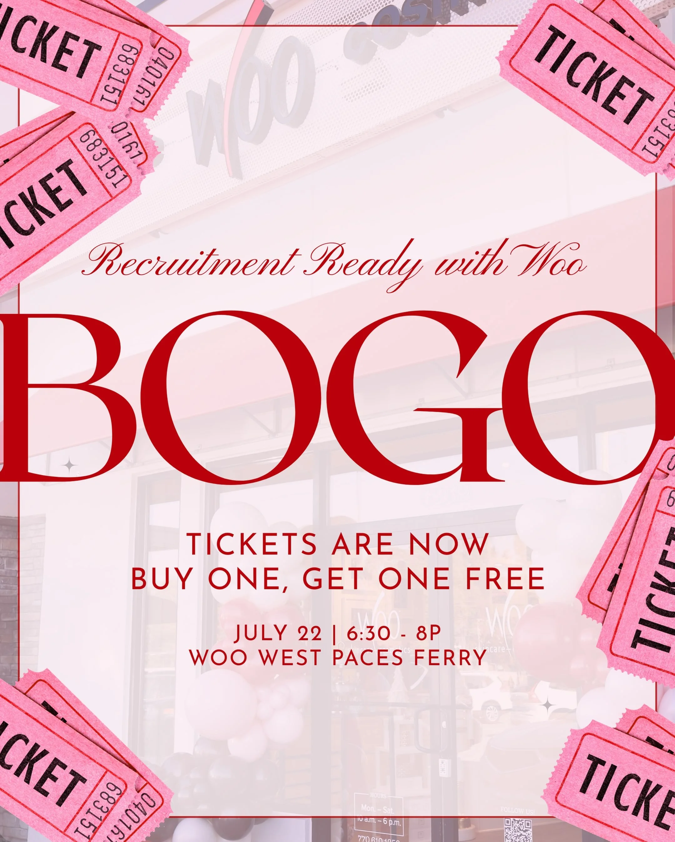 Your sign to grab your best friend ... Recruitment Ready with Woo is officially BOGO! 🎟️⁠
⁠
For a limited time, buy one ticket and get one free with code BOGO at checkout. Recruitment prep is even more fun when you do it together! ✨⁠
⁠
Whether you&r