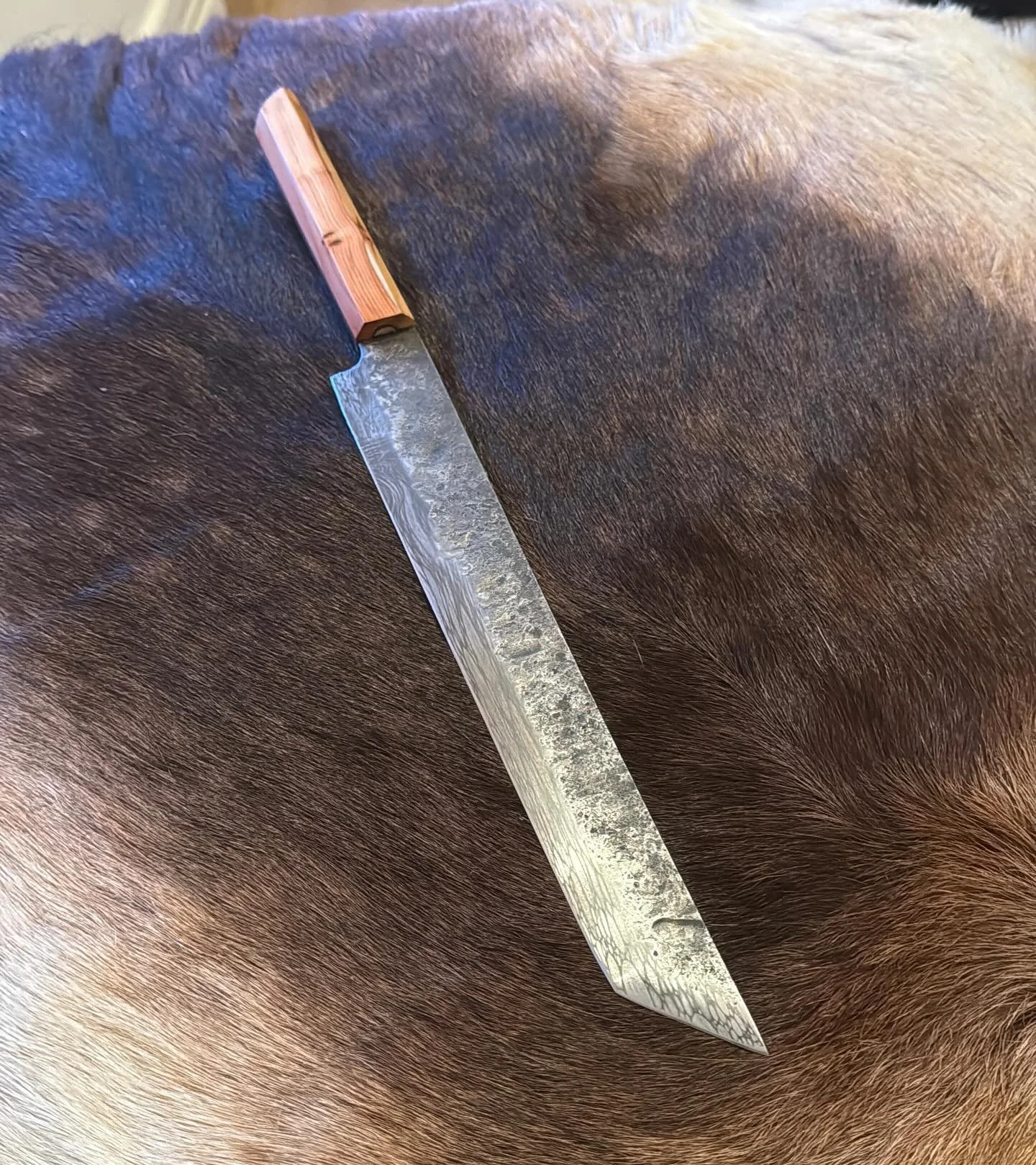 Maguro Bocho.

Brute de forge 80crv2 steel with Yew Wa handle.

#magurobocho #80crv2 #yew #chefknife #forged #japanese #fish #meat #chef