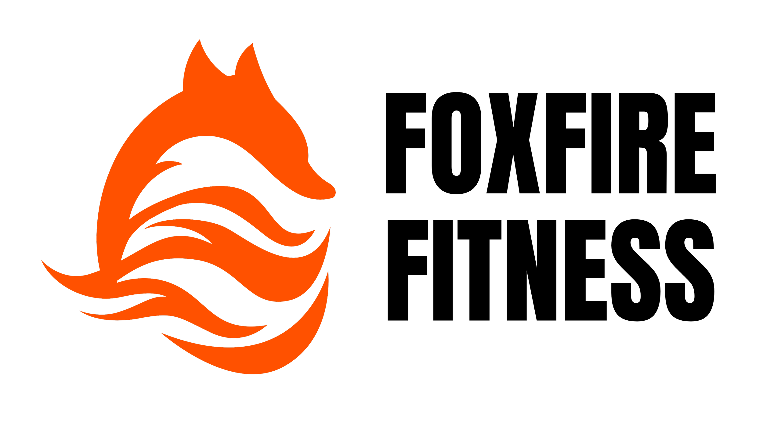 Foxfire Fitness logo featuring a fox's head and tail swirling like a flame and bold text that reads "Foxfire Fitness."