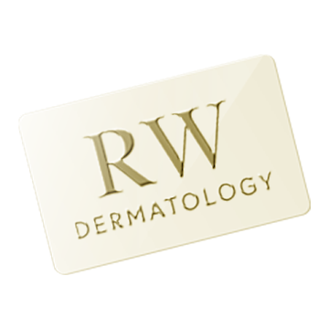 A gift card for RW Dermatology with the initials RW and the word Dermatology underneath