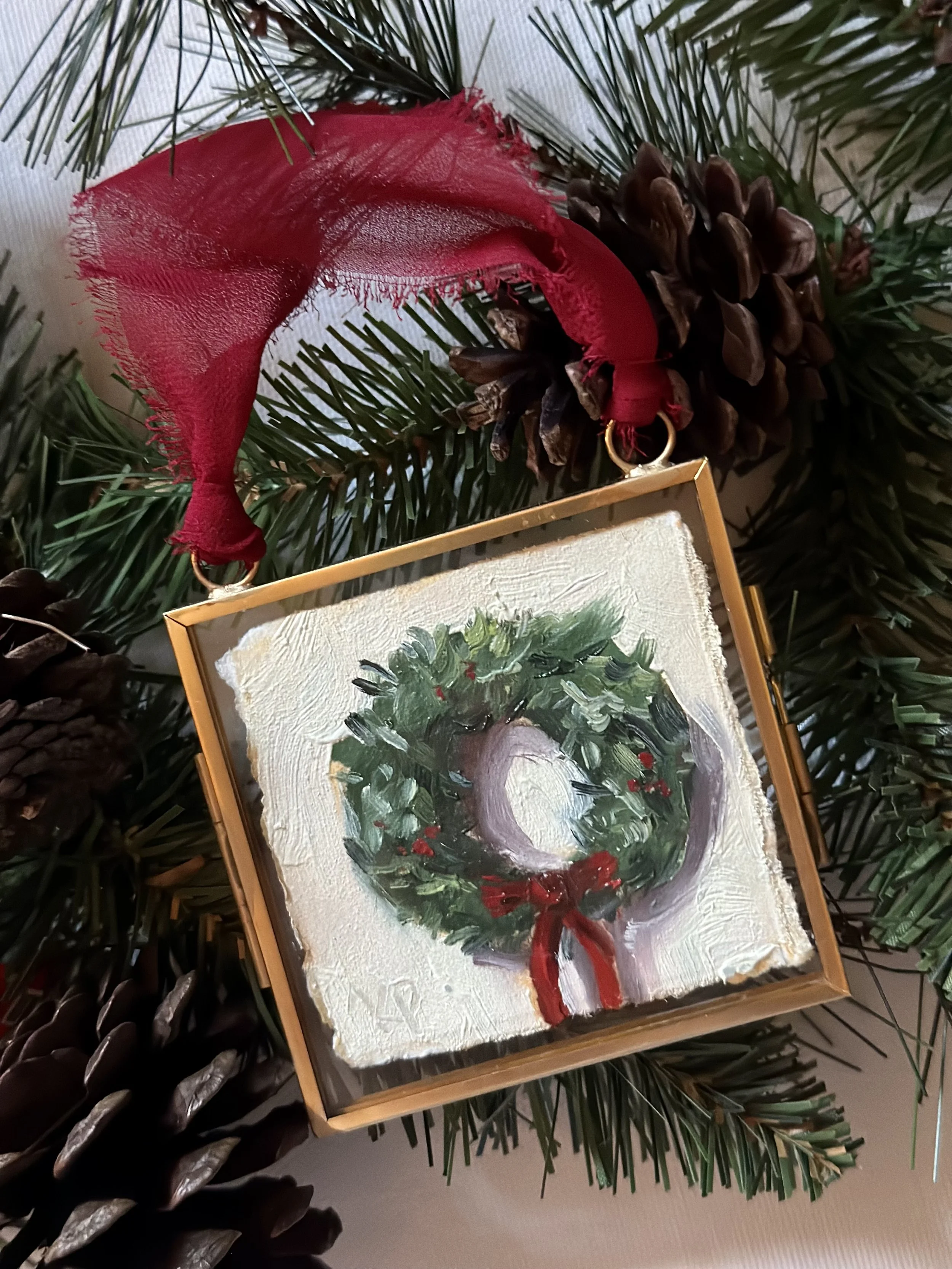 Classic Wreath, Original Oil Painting Ornament