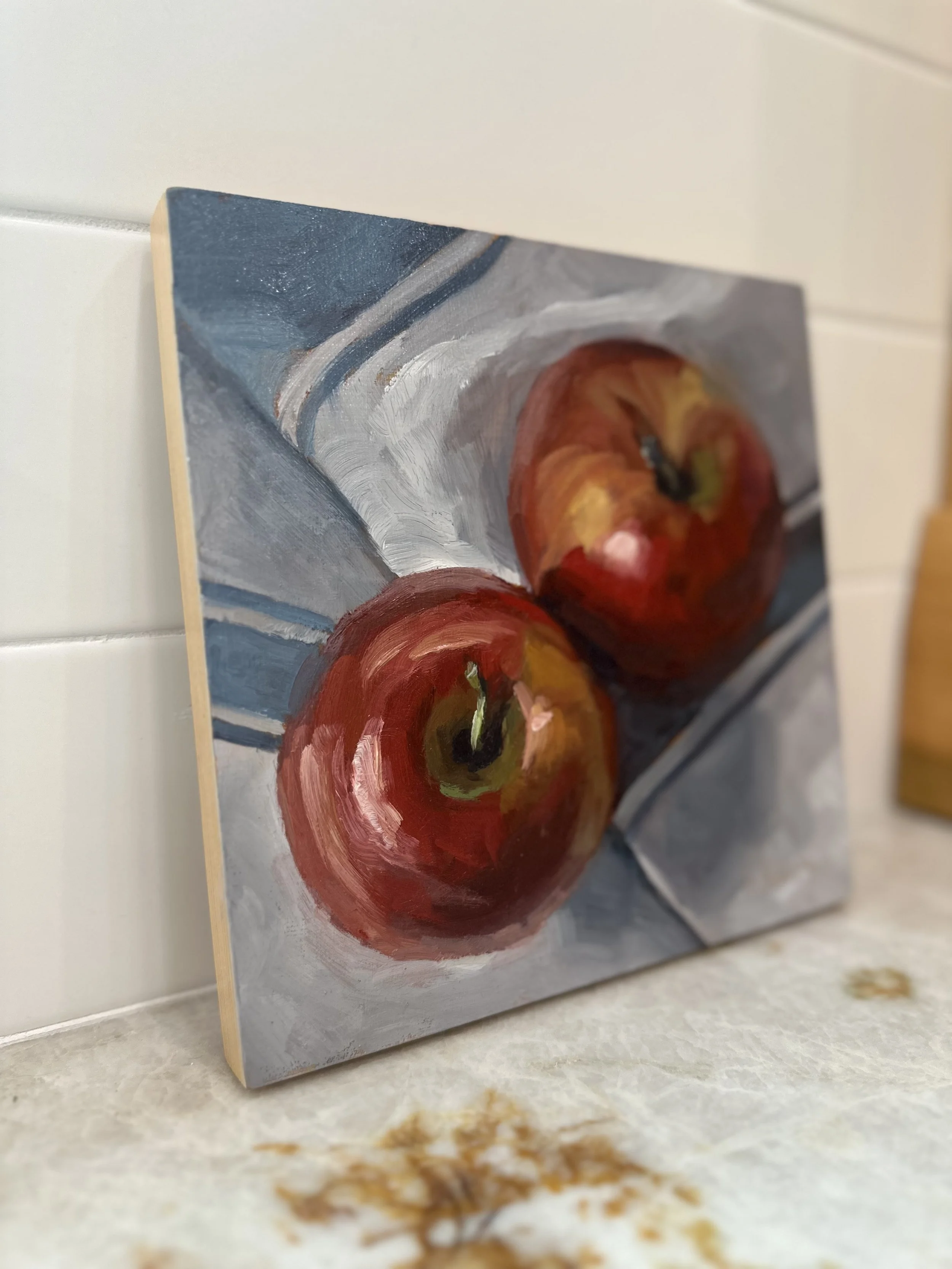 "Two Cozy Apples" Original Oil Painting