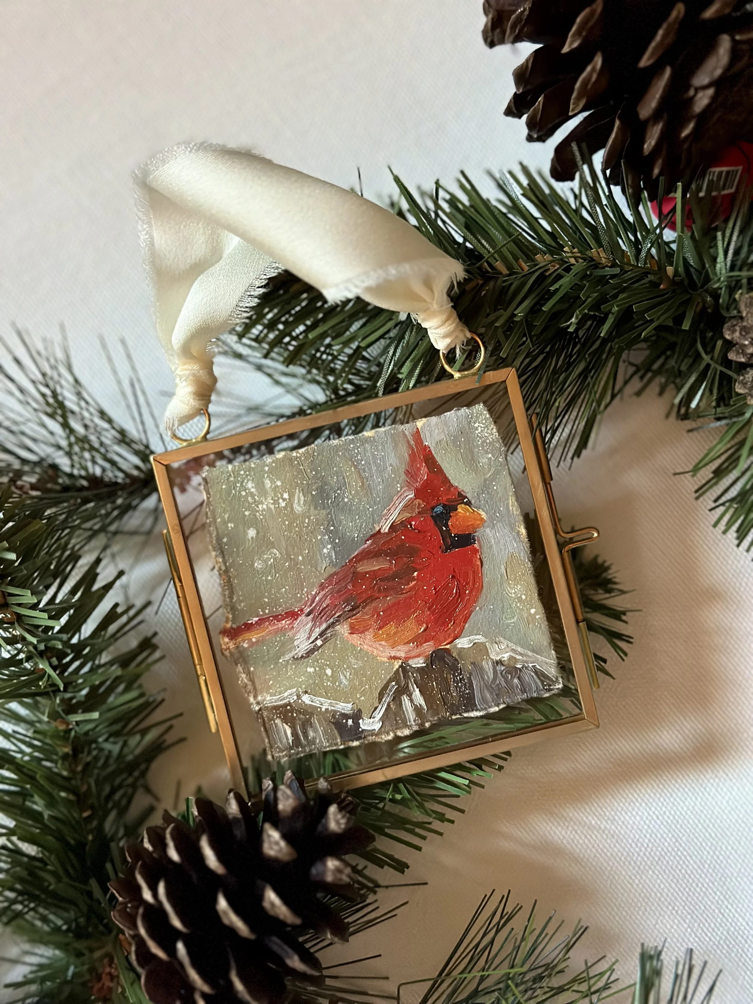 Winter Cardinal, Original Oil Painting Ornament