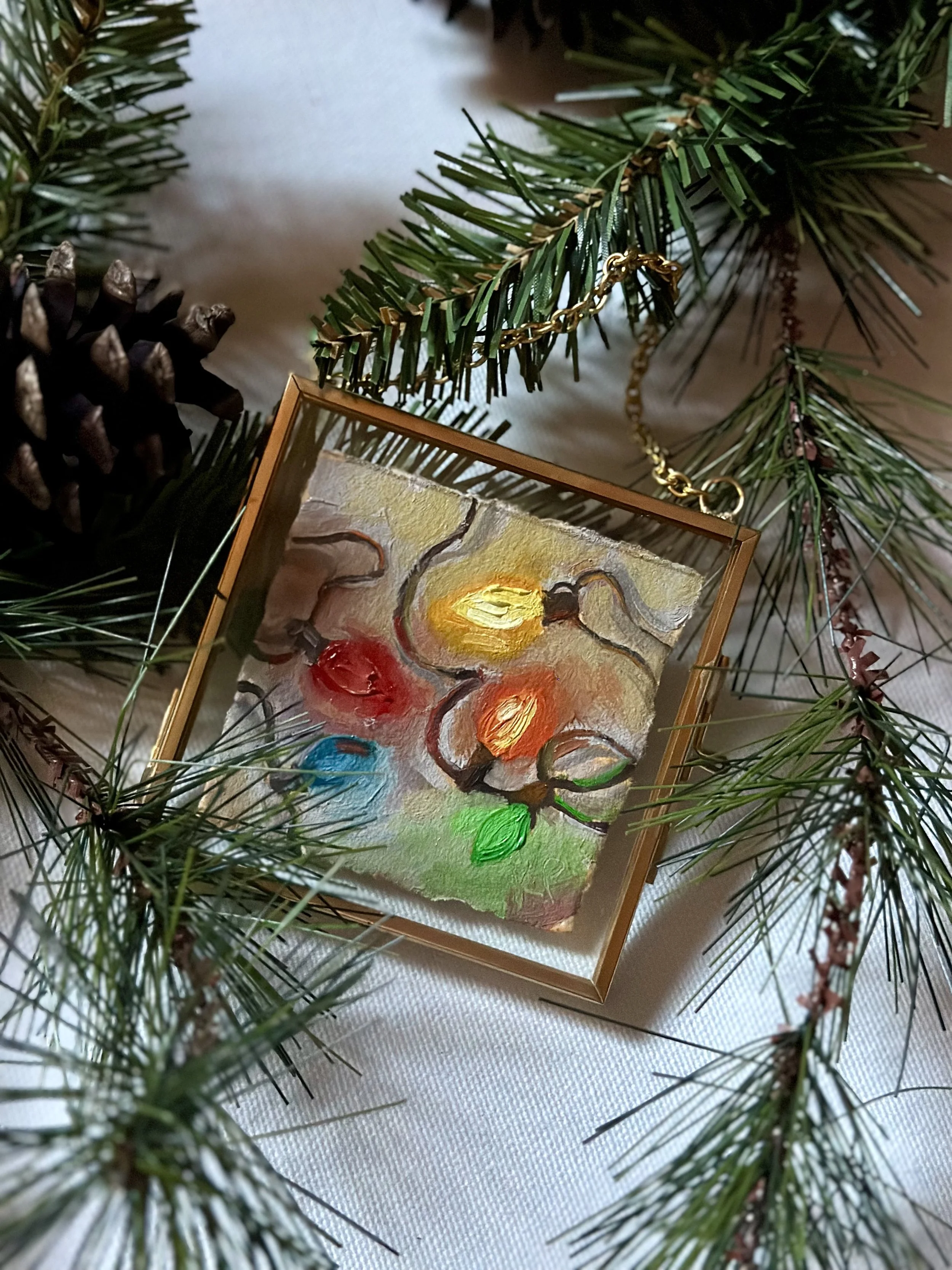 Vintage Lights, Original Oil Painting Ornament