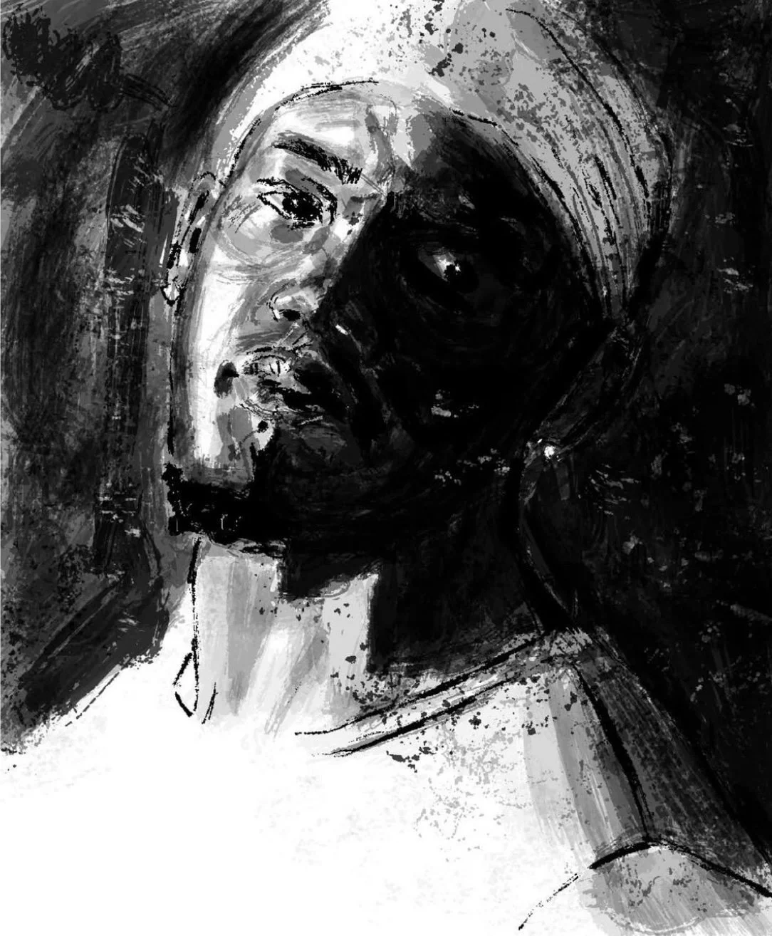 Black and white abstract portrait of a man..