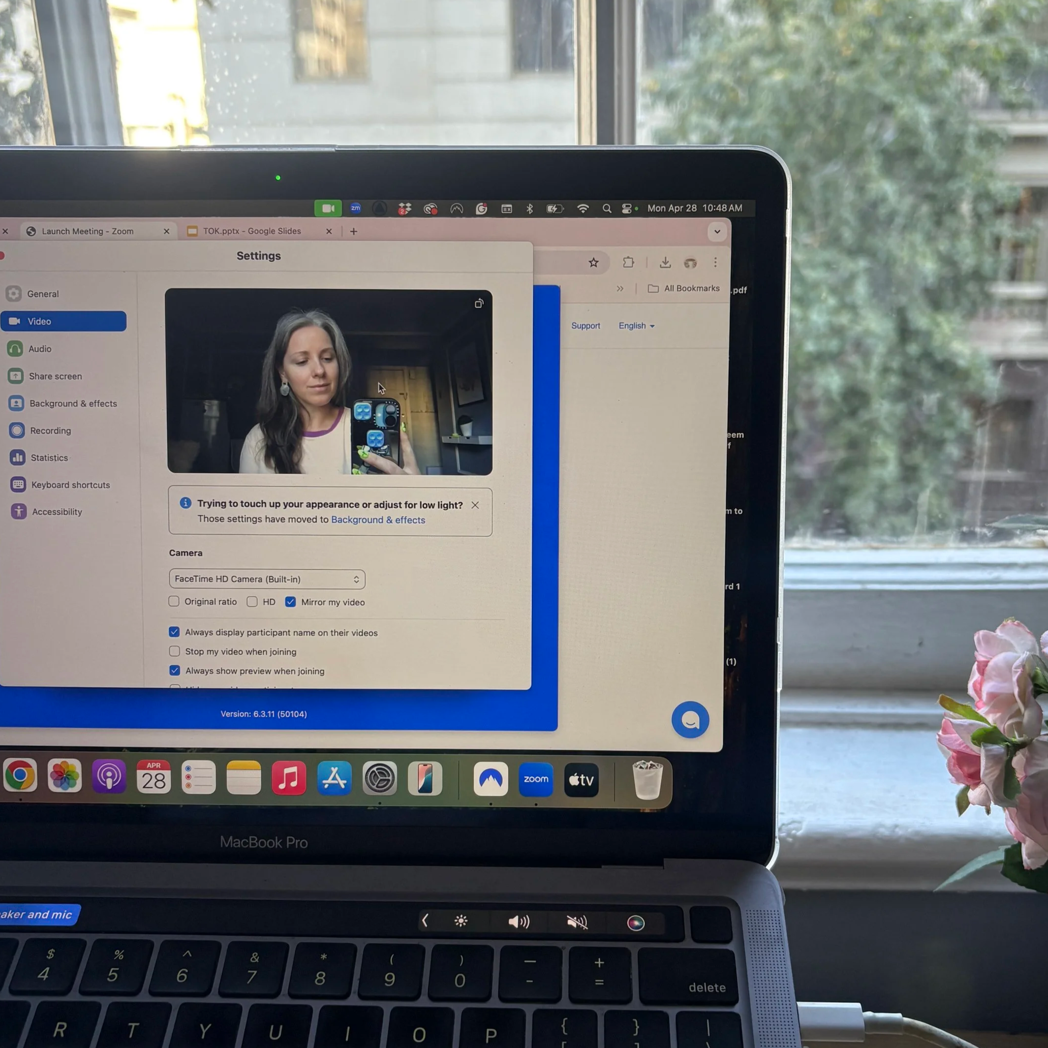 Sarah Rachel Brown providing digital marketing consulting via Zoom on her laptop, offering one-on-one strategy sessions for artists, creatives, and small business owners.