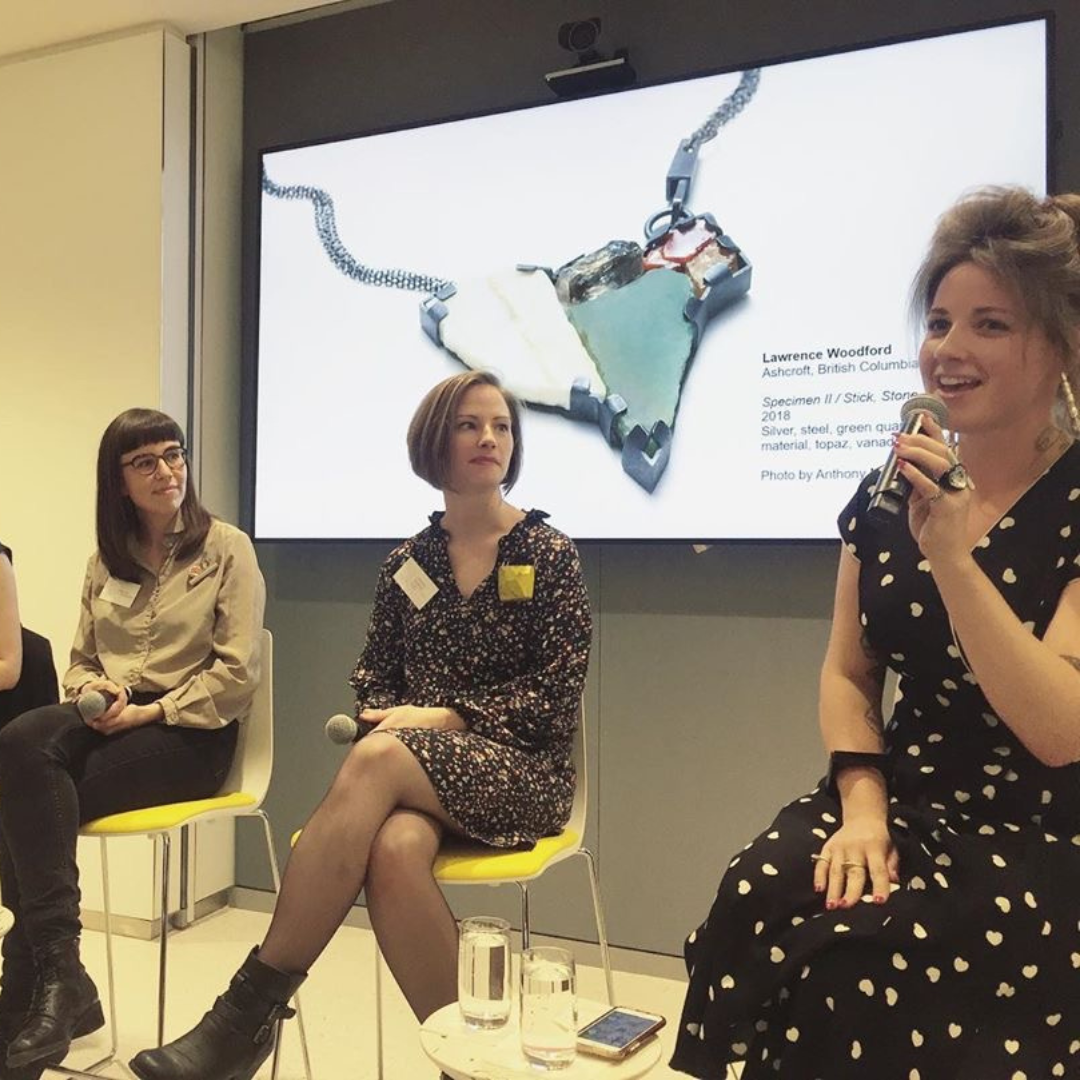 Sarah Rachel Brown moderating a panel discussion at the Canadian Consulate in New York City during New York City Jewelry Week.