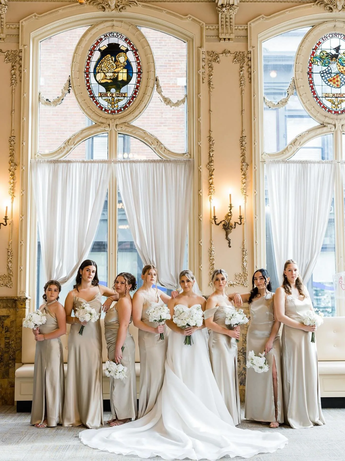 Elegance perfected, smiles abundant! ✨ We had the immense pleasure of orchestrating every magical detail for this beautiful bride and her stunning bridesmaids. From the flowing gowns to the radiant bouquets, every element was a testament to love and