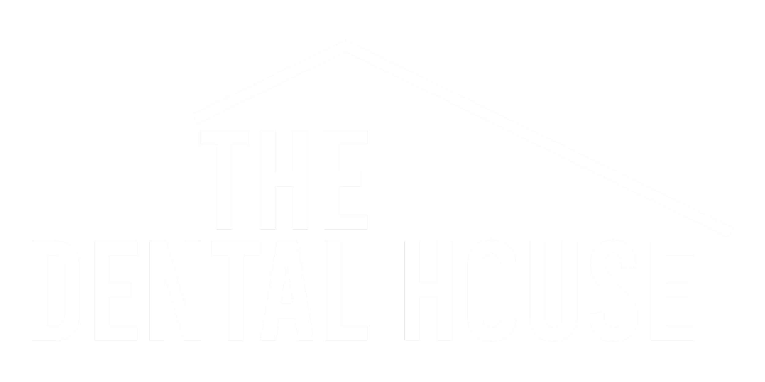 Black and white logo with an outline of a house roof and the text 'THE DENTAL HOUSE' inside the house outline.