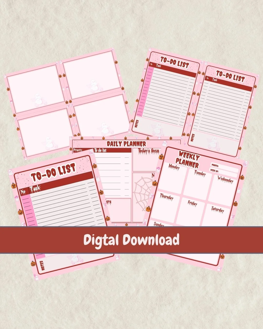 Pink Boo Halloween Printable Planner Bundle