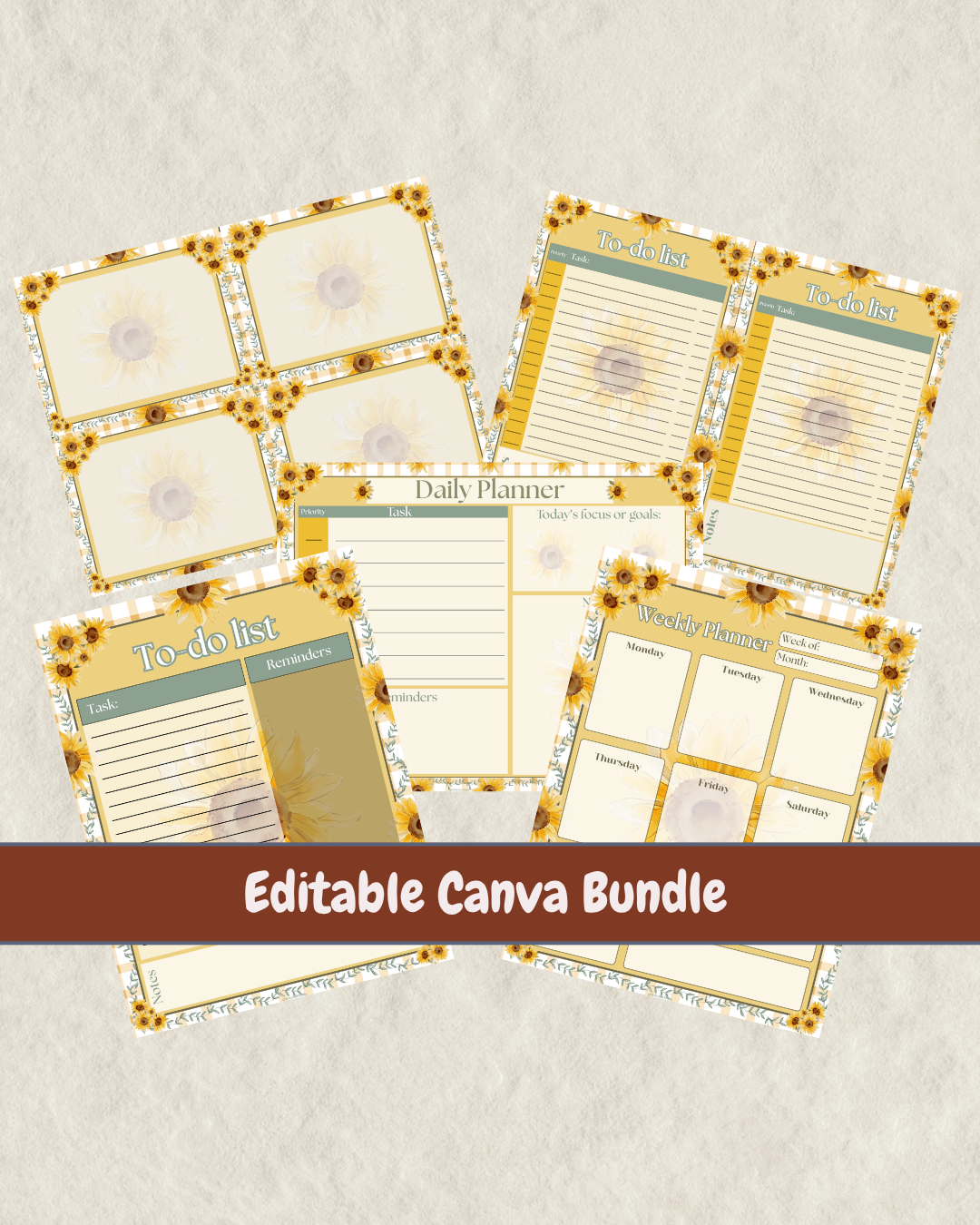Editable Sunflower Planner Bundle
