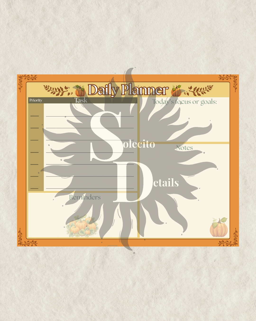 Pumpkin printable PDF daily planner