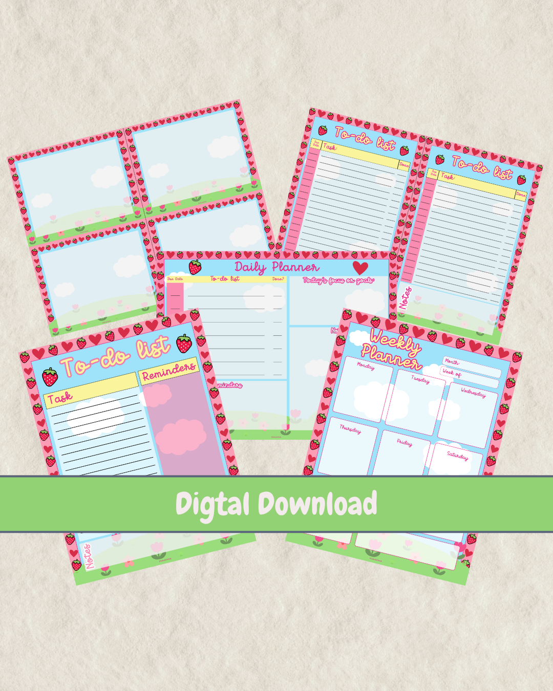 Strawberry Kawaii Planner Bundle