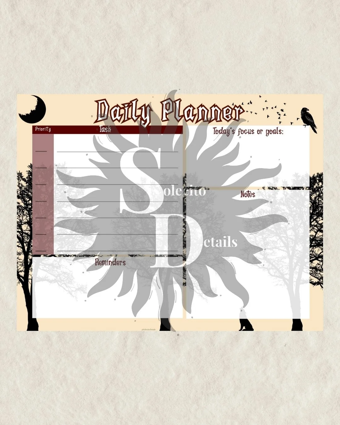 Editable Gothic Raven Daily planner