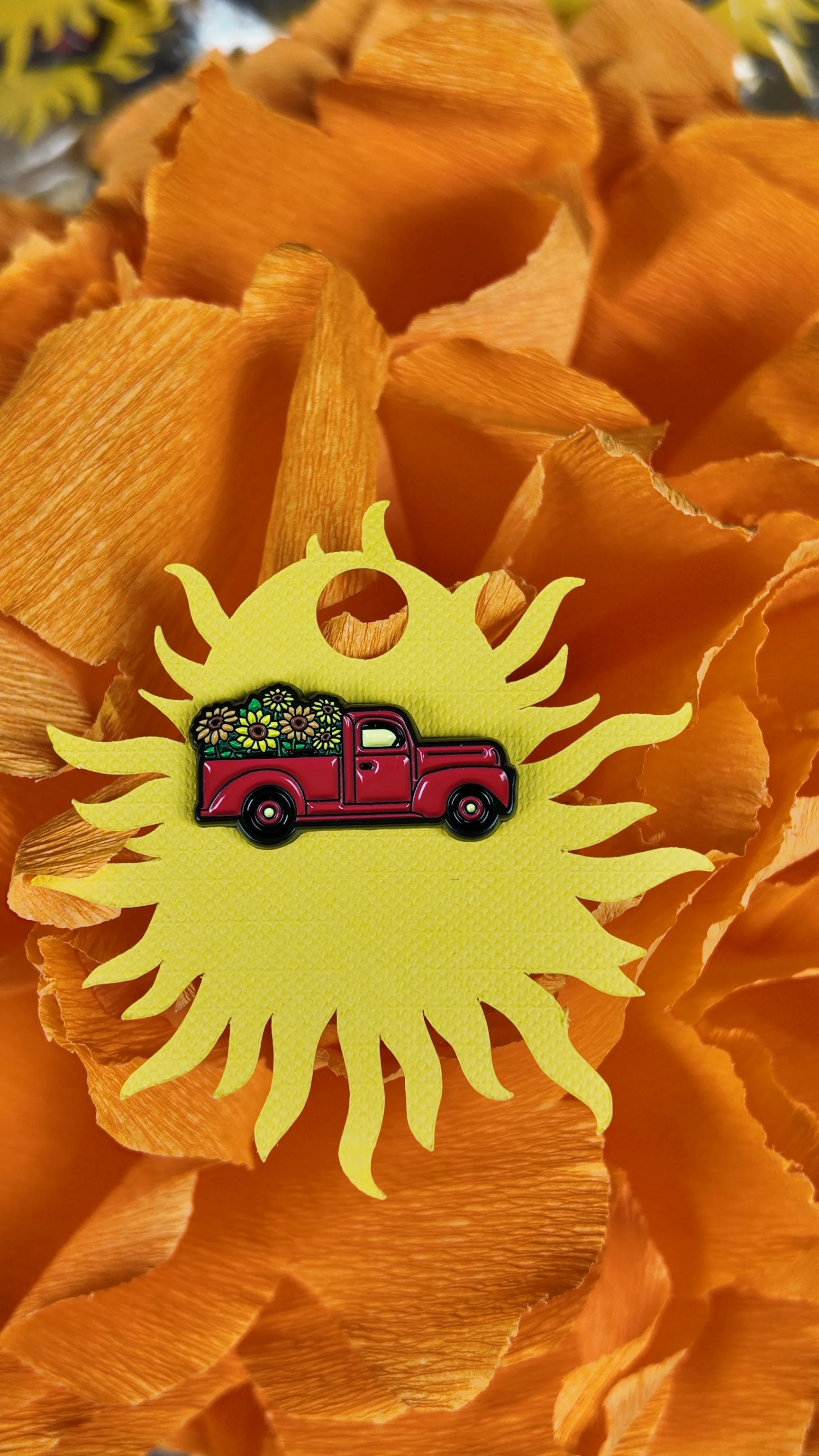 Red truck with flowers