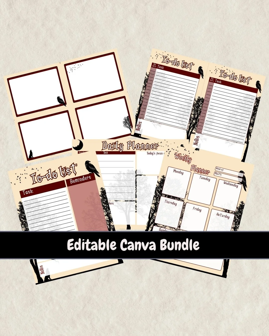 Editable Gothic Raven Planner Bundle