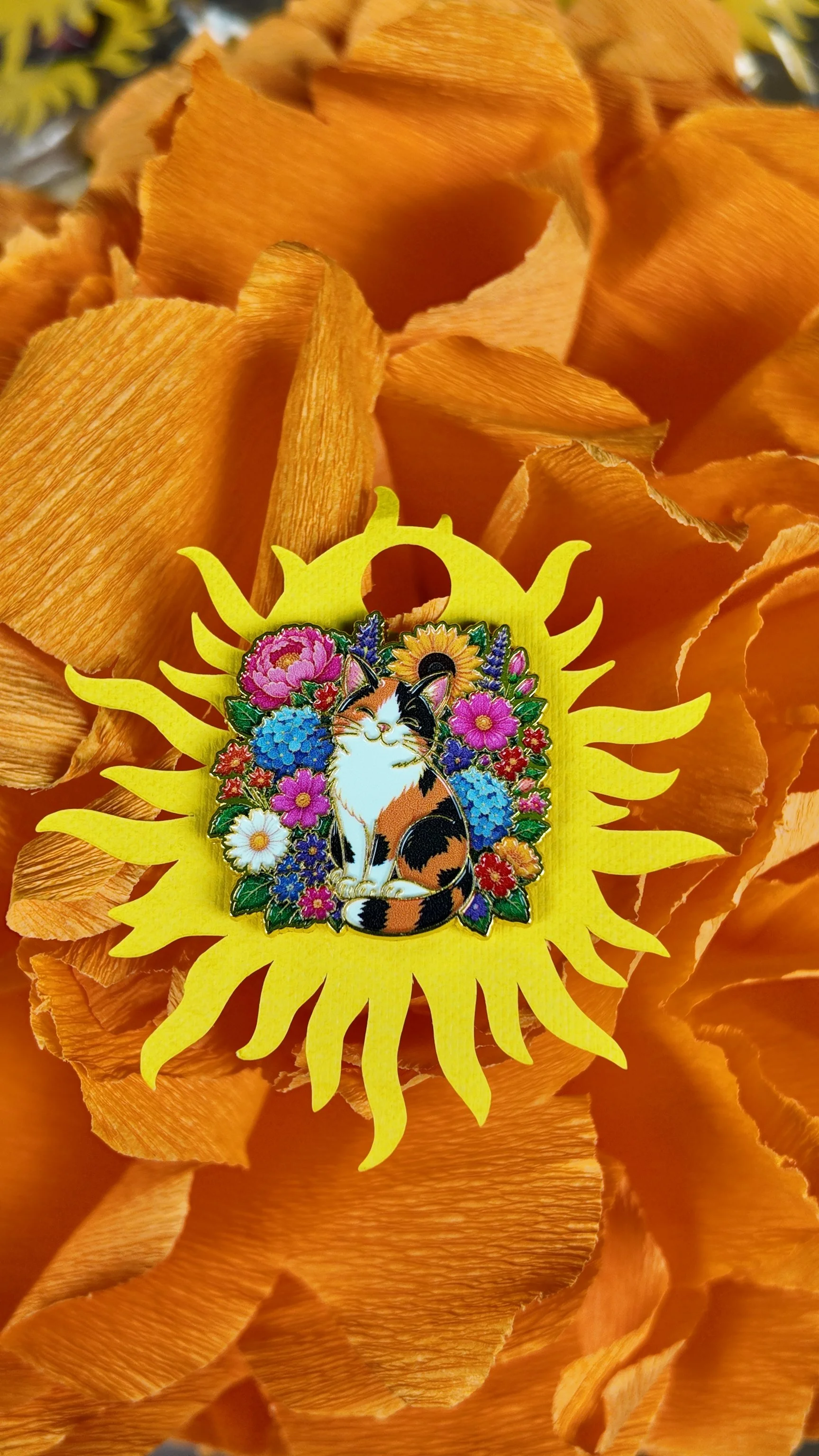 Orange and black cat floral