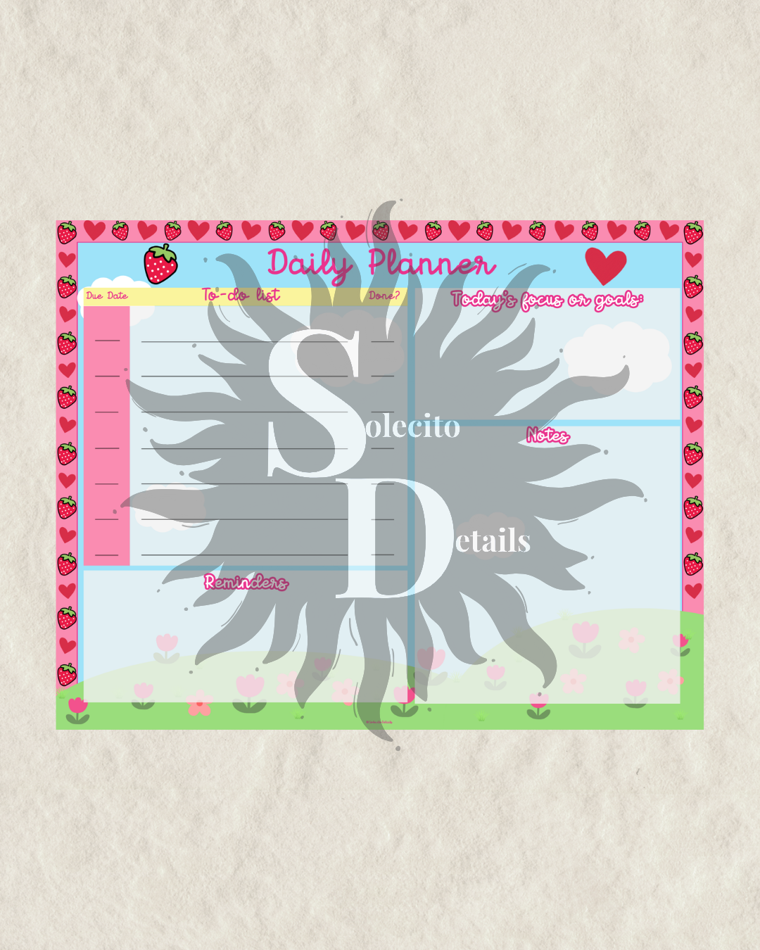 Editable Strawberry Kawaii Canva planner bundle with pink and blue daily planner