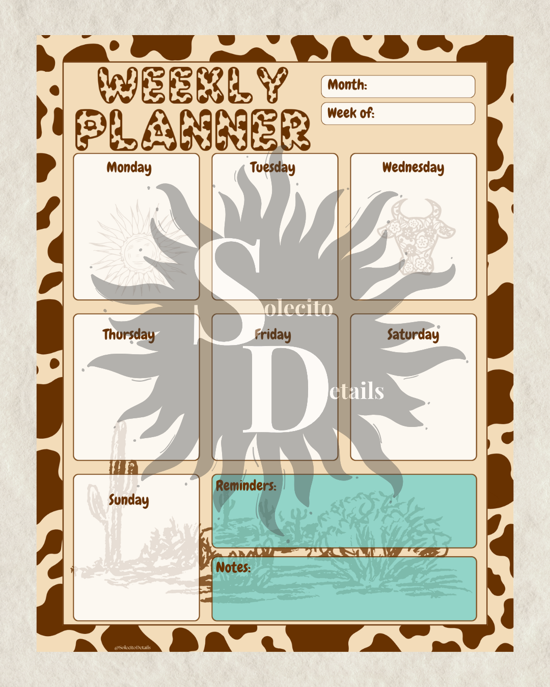 Western Cow printable weekly planner
