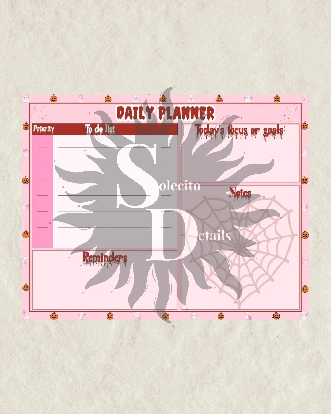 Pink Halloween printable planner bundle with cute ghosts pumpkins spiderwebs daily planner