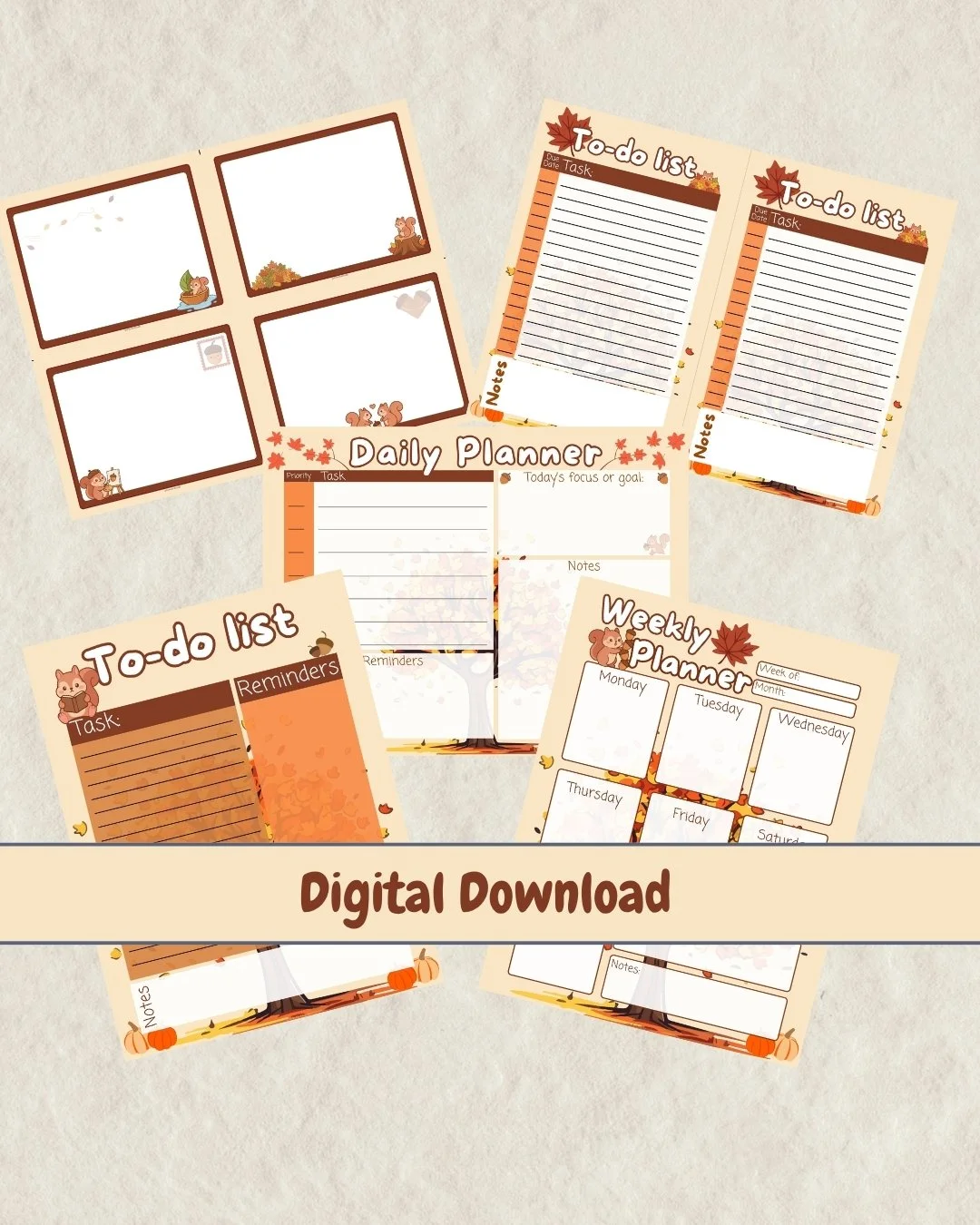 Autumn Squirrel Printable Planner Bundle