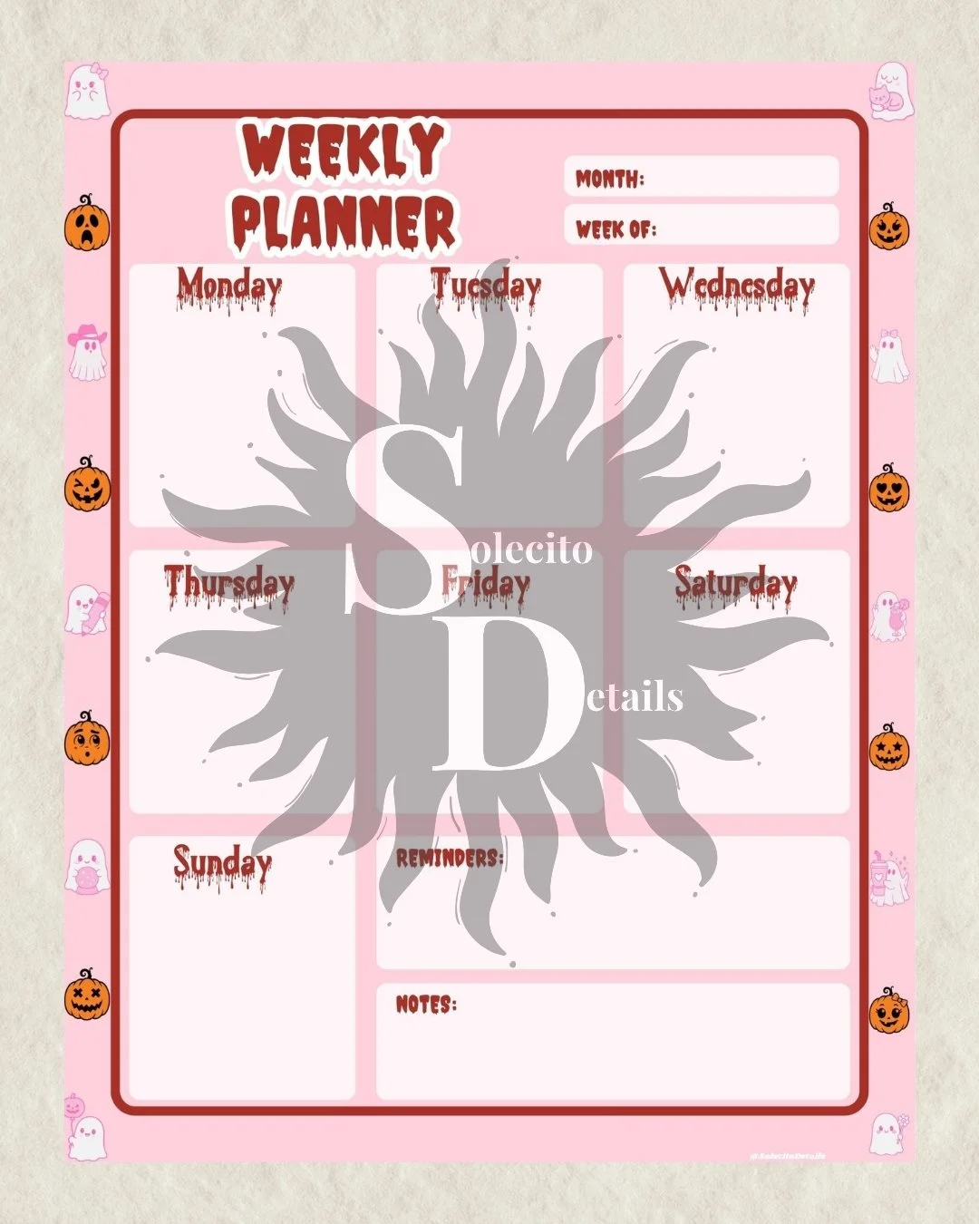 Pink Halloween printable planner bundle with cute ghosts pumpkins spiderwebs weekly planner
