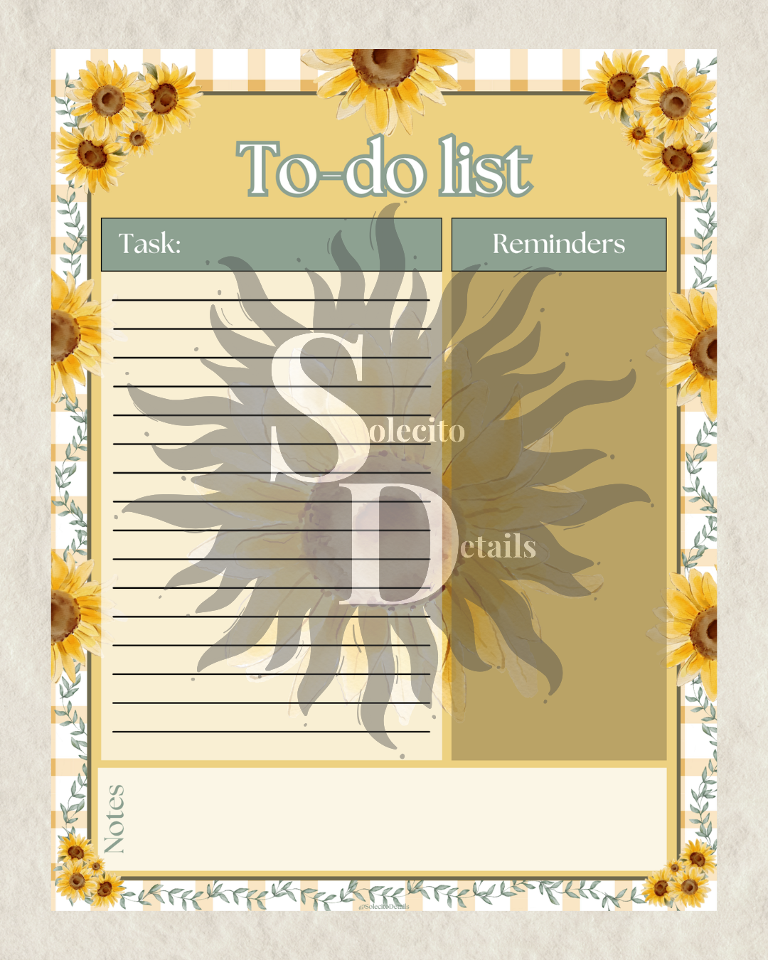 Sunflower printable to-do list