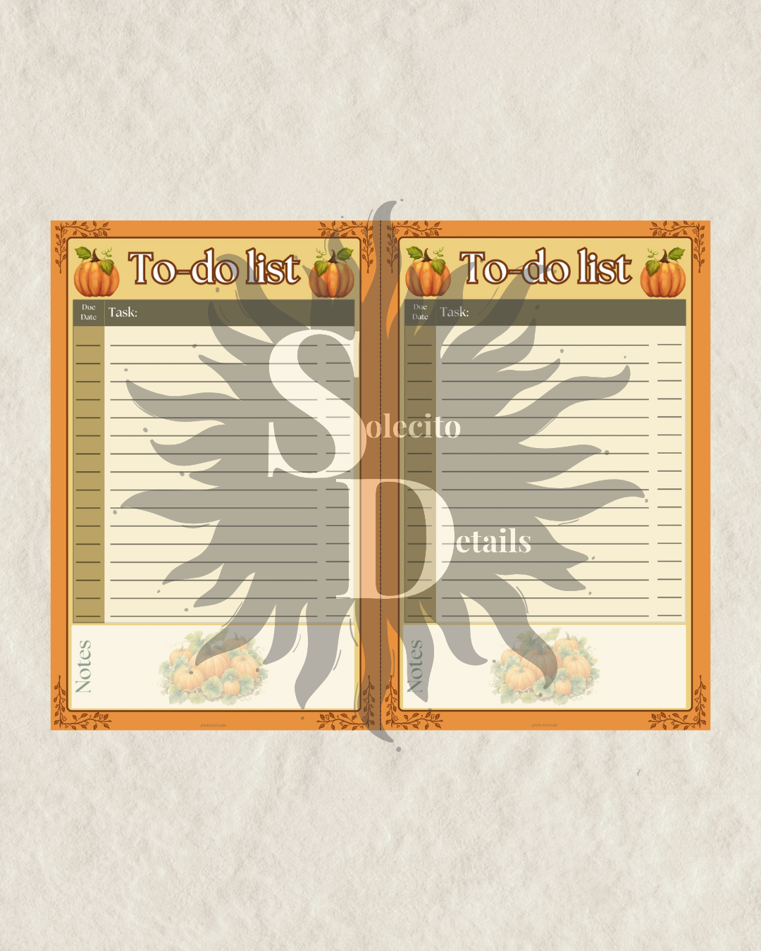 Pumpkin printable PDF to-do lists