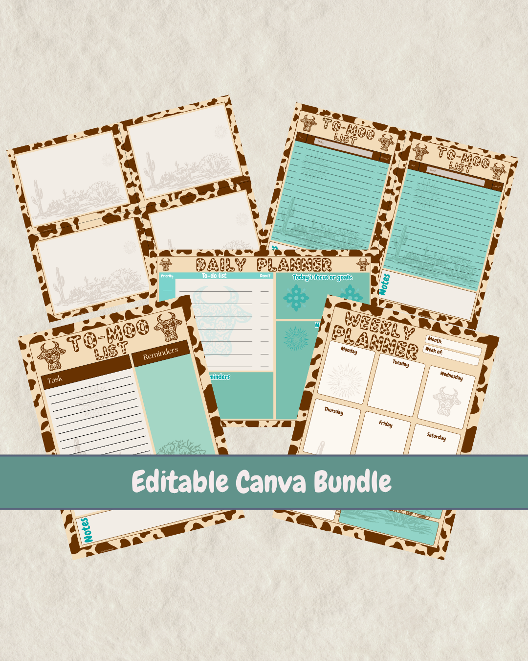 Editable Western Cow Planner Bundle