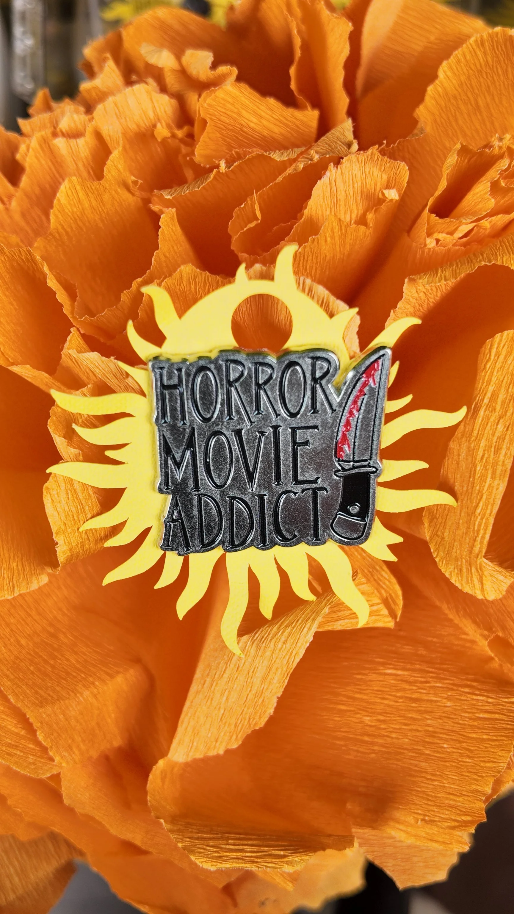 Horror movie addict pin