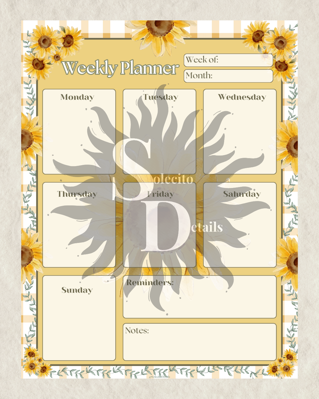 Editable Sunflower Canva weekly planner