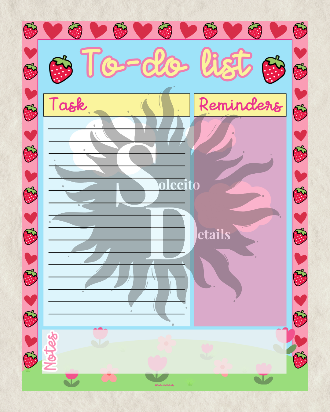 Editable Strawberry Kawaii Canva to-do list