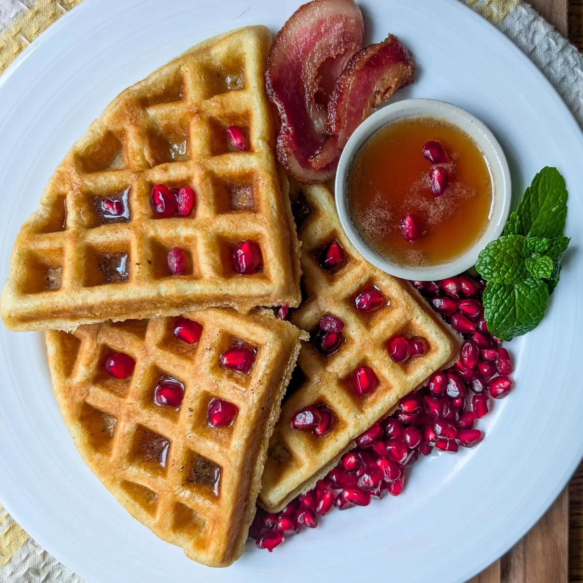 Waffles with Browned Honey Butter and Pomegranate