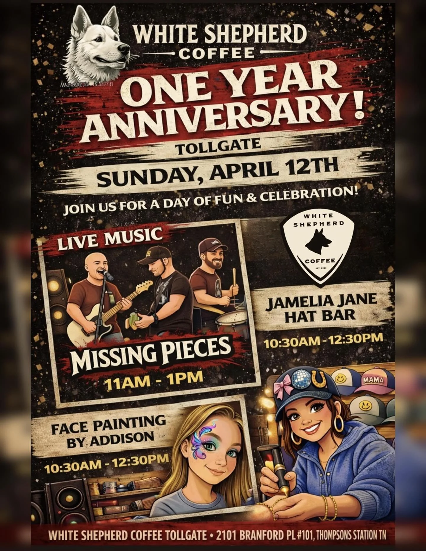 1 YEAR AT TOLLGATE 🎉☕️

We&rsquo;re celebrating ONE year of coffee, community, and showing up every single day &mdash; and we&rsquo;re doing it the only way we know how&hellip; go big. Let&rsquo;s gooo.

📅 Sunday, April 12th
🎶 Live Music &ndash; M