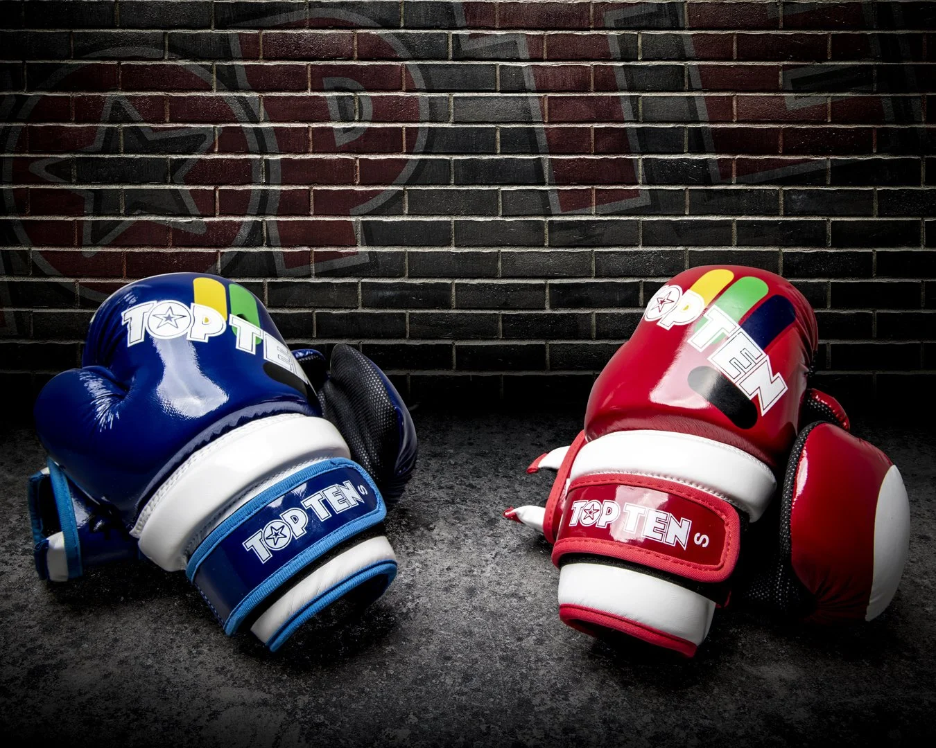 TOP TEN Glossy Block ITF Sparring Gloves Red and Blue
