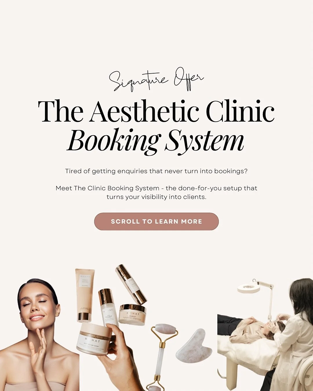 Hey beauty pros! If you&rsquo;re tired of chasing enquiries or wondering why your social media marketing isn&rsquo;t turning into bookings, this is for you 💬✨
 The Clinic Booking System is my signature done-for-you setup that bridges the gap between